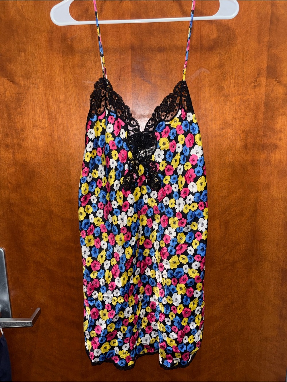 Vintage!Christian Dior Black Multi Floral Lace-Trim Chemise size M